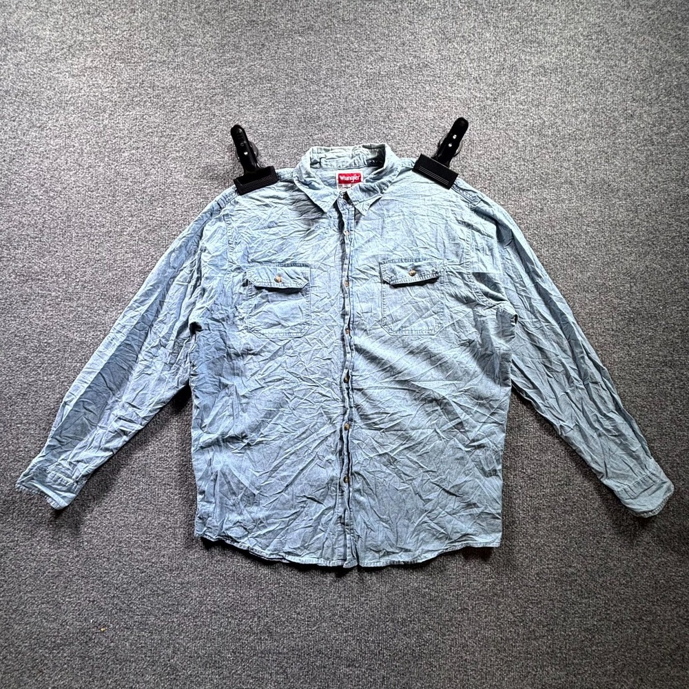 Wrangler Shirt Mens Large Blue Denim Button Front Double Pocket Western Workwear